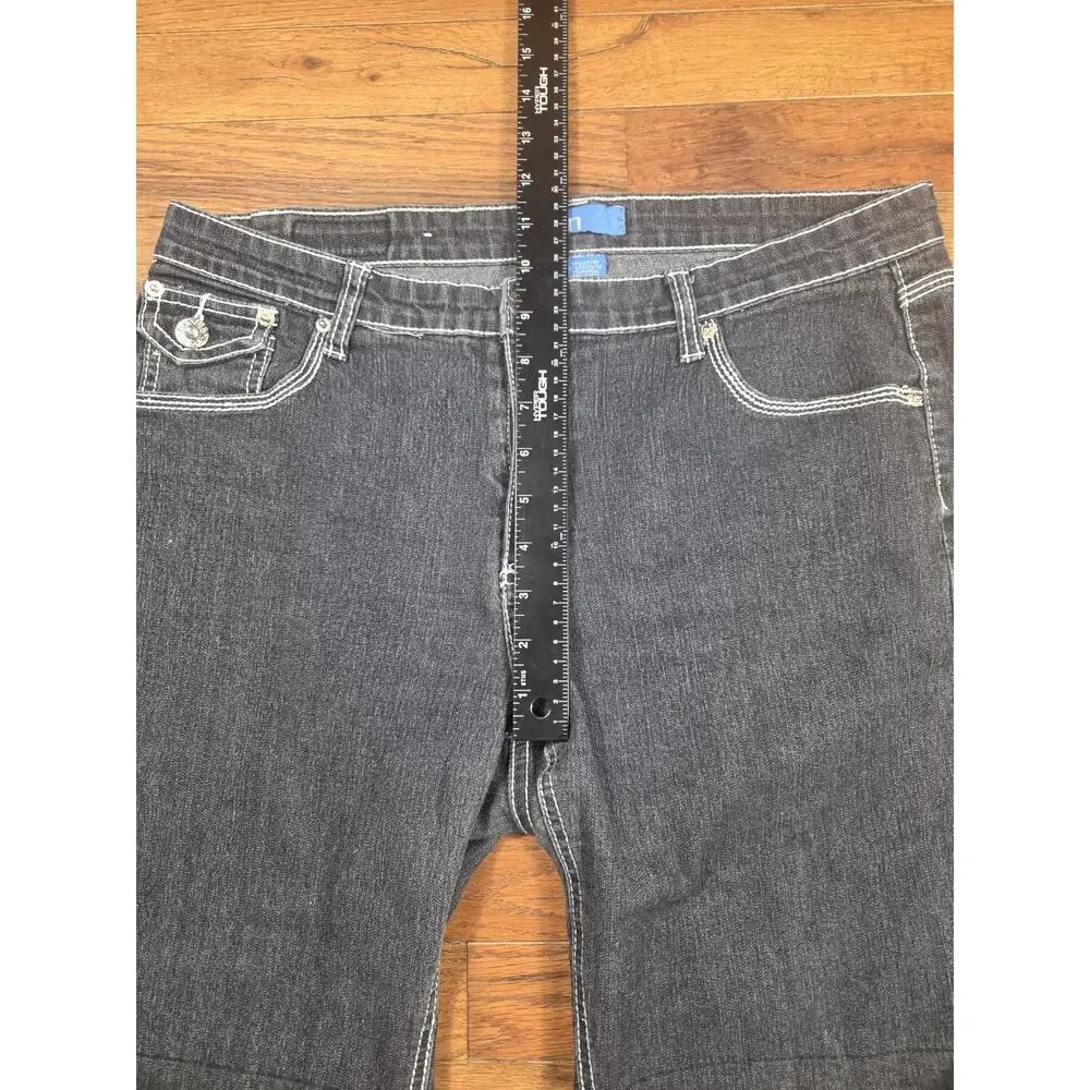 DKIN Womens 14 Black Denim Bermuda Shorts Rhinestone Studded Y2K Contrast Stitch